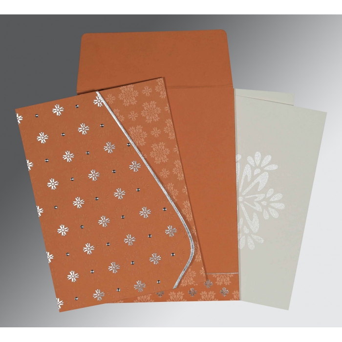 BROWN RUST MATTE FLORAL THEMED - FOIL STAMPED WEDDING INVITATION : IN-8237C - 123WeddingCards