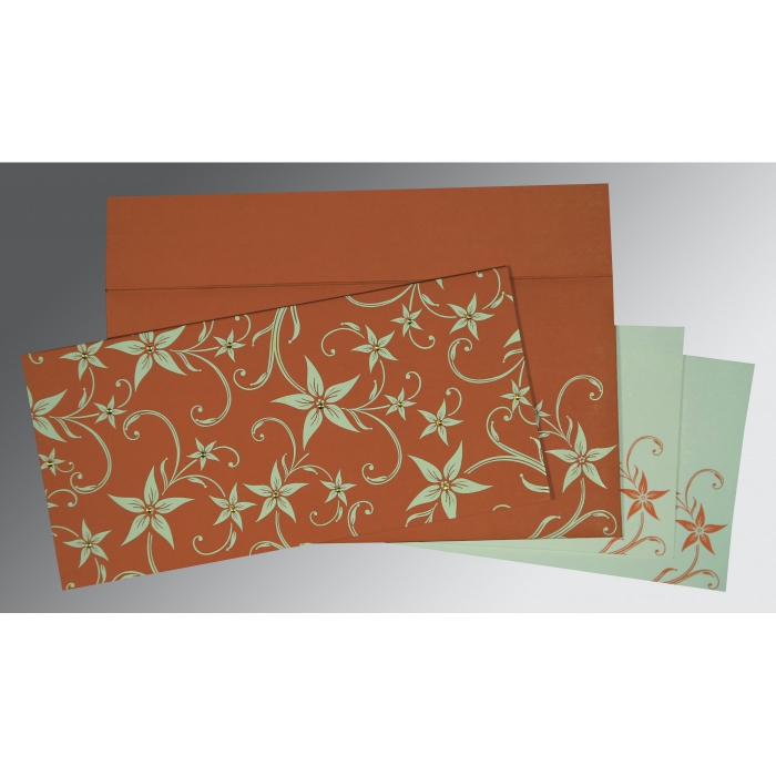 BURNT ORANGE MATTE FLORAL THEMED - SCREEN PRINTED WEDDING INVITATION : IN-8225G - 123WeddingCards