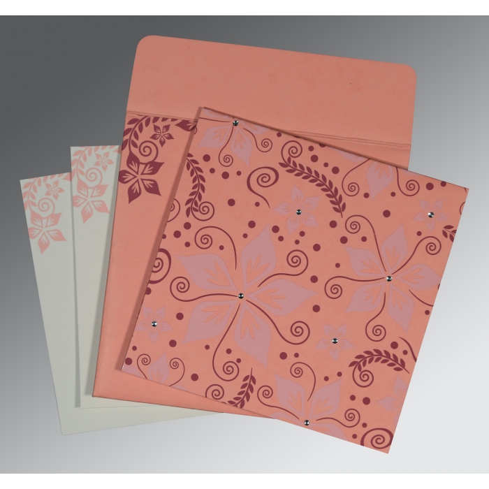 SALMON MATTE FLORAL THEMED - SCREEN PRINTED WEDDING INVITATION : IN-8240G - 123WeddingCards