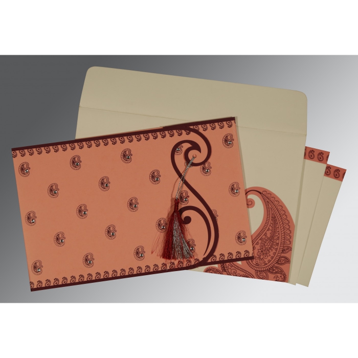 SALMON MATTE SCREEN PRINTED WEDDING INVITATION : IN-8252G - 123WeddingCards