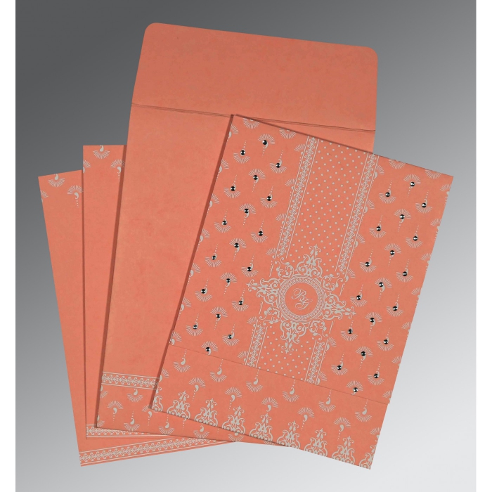 PEACH MATTE SCREEN PRINTED WEDDING INVITATION : IN-8247A - 123WeddingCards