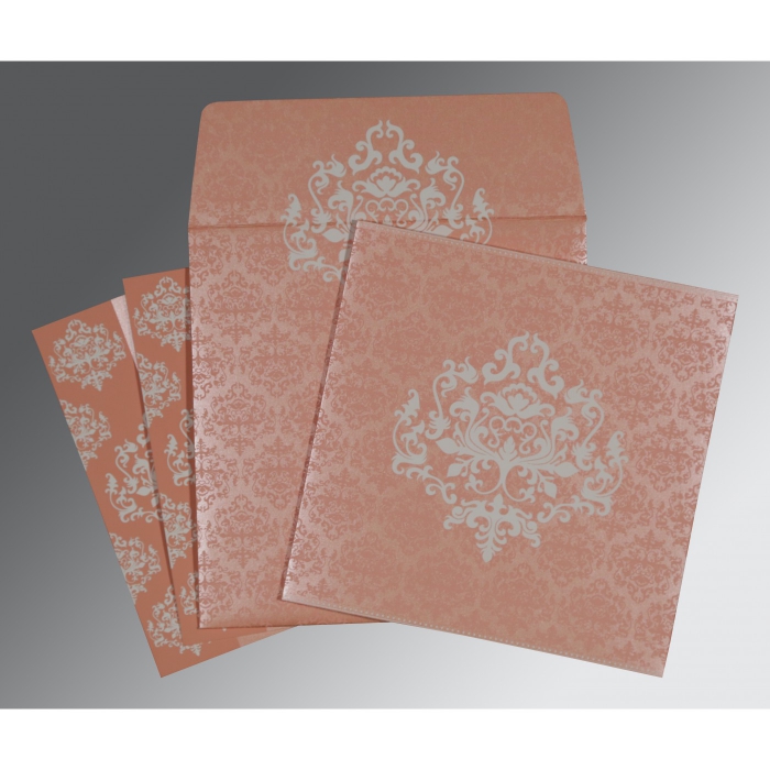 PINK SHIMMERY DAMASK THEMED - SCREEN PRINTED WEDDING CARD : IN-8254G - 123WeddingCards