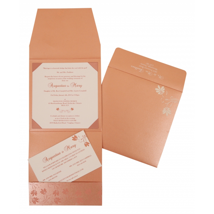 SALMON SHIMMERY SCREEN PRINTED WEDDING INVITATION : IN-803C - 123WeddingCards