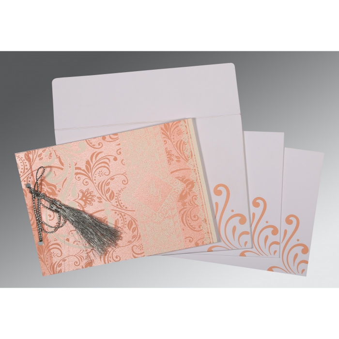 BABY PINK SHIMMERY SCREEN PRINTED WEDDING CARD : IN-8223E - 123WeddingCards
