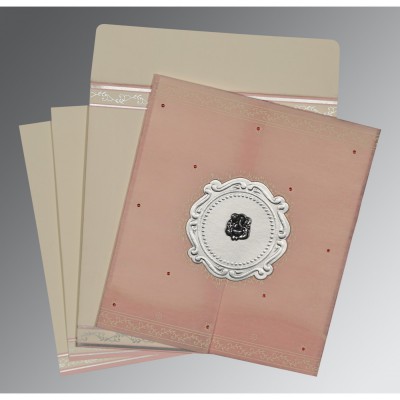 PINK SILVER SHIMMERY EMBOSSED WEDDING INVITATION : IN-8202P - 123WeddingCards