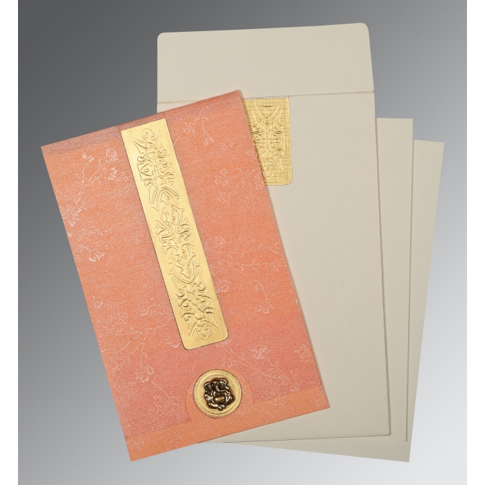 SALMON SHIMMERY EMBOSSED WEDDING INVITATION : IN-1221 - 123WeddingCards