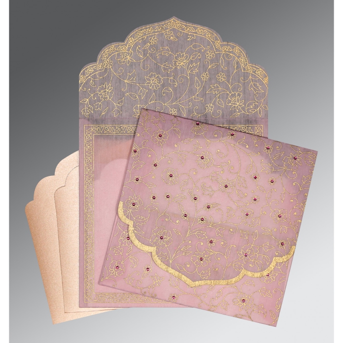 BABY PINK WOOLY FLORAL THEMED - SCREEN PRINTED WEDDING INVITATION : IN-8211D - 123WeddingCards