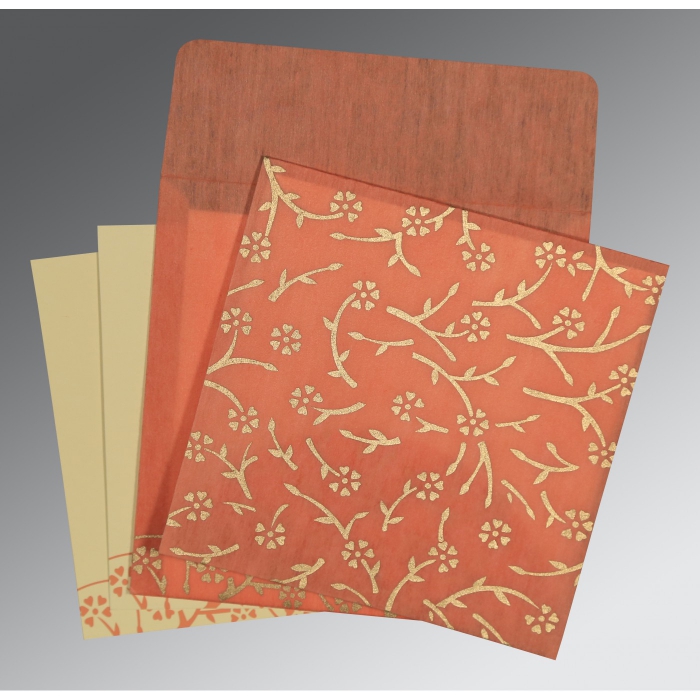 SALMON WOOLY FLORAL THEMED - SCREEN PRINTED WEDDING INVITATION : IN-8216P - 123WeddingCards