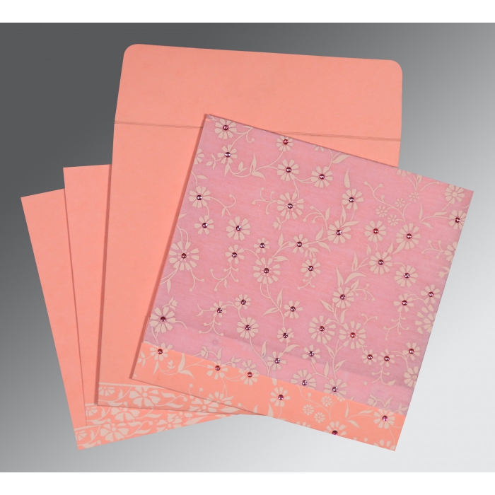 PINK MATTE FLORAL THEMED - SCREEN PRINTED WEDDING CARD : IN-8222E - 123WeddingCards