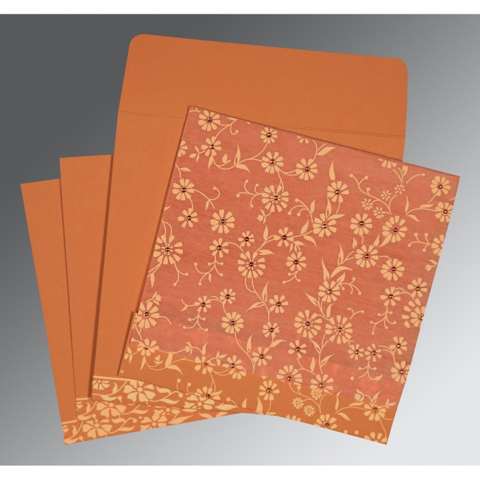 PEACH MATTE FLORAL THEMED - SCREEN PRINTED WEDDING CARD : IN-8222P - 123WeddingCards