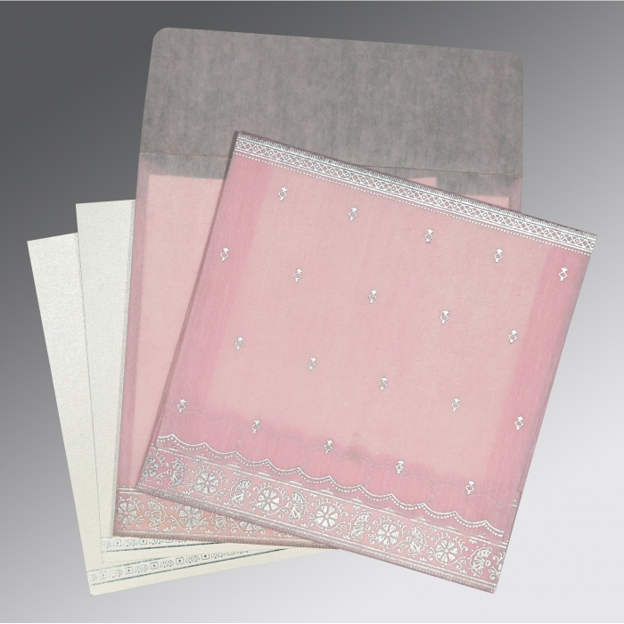 BABY PINK WOOLY FOIL STAMPED WEDDING CARD : IN-8242N - 123WeddingCards