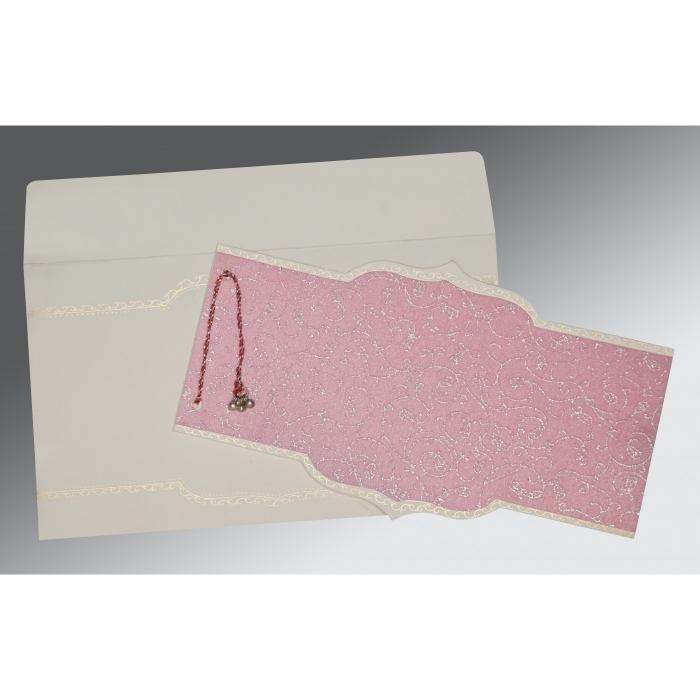 AZALEA PINK WOOLY GLITTER WEDDING CARD : IN-1351 - 123WeddingCards