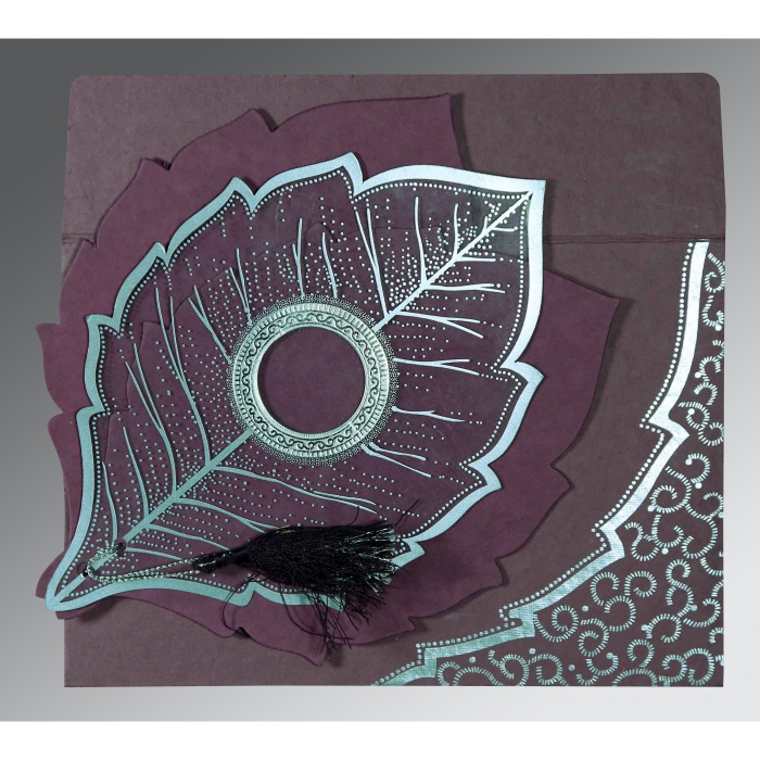 PURPLE HANDMADE COTTON FLORAL THEMED - FOIL STAMPED WEDDING CARD : IN-8219O - 123WeddingCards