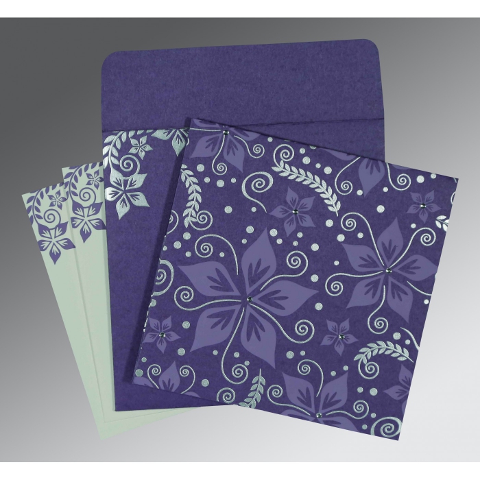 BLUE PURPLE MATTE FLORAL THEMED - SCREEN PRINTED WEDDING INVITATION : IN-8240B - 123WeddingCards