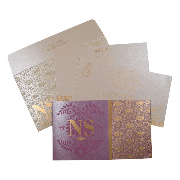 ORCHID SHIMMERY DAMASK THEMED - SCREEN PRINTED WEDDING INVITATION : IN-8261A - 123WeddingCards