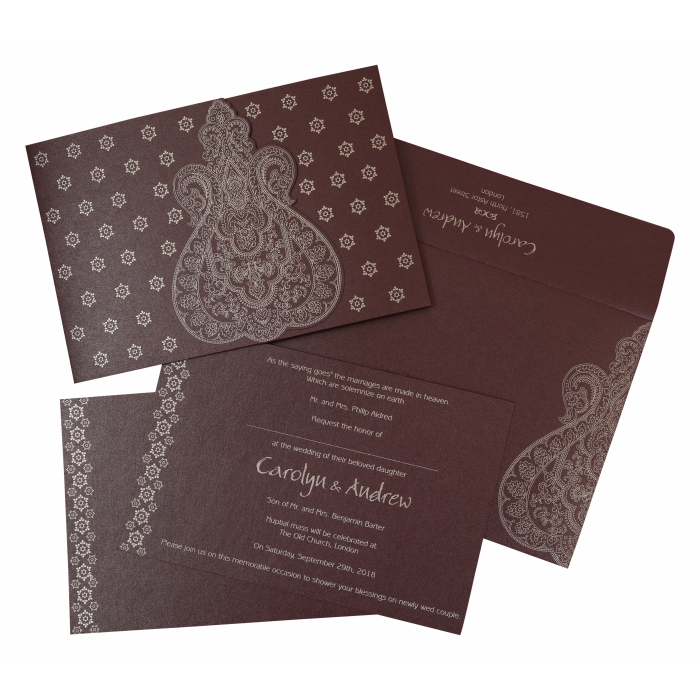 RAISIN SHIMMERY SCREEN PRINTED WEDDING INVITATION : IN-801C - 123WeddingCards