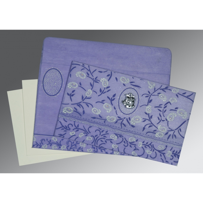PURPLE WOOLY FLORAL THEMED - GLITTER WEDDING CARD : C-8206A - 123WeddingCards