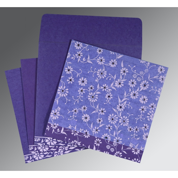 PURPLE MATTE FLORAL THEMED - SCREEN PRINTED WEDDING CARD : IN-8222O - 123WeddingCards