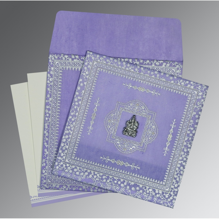 LAVENDER PURPLE WOOLY GLITTER WEDDING CARD : IN-8205F - 123WeddingCards