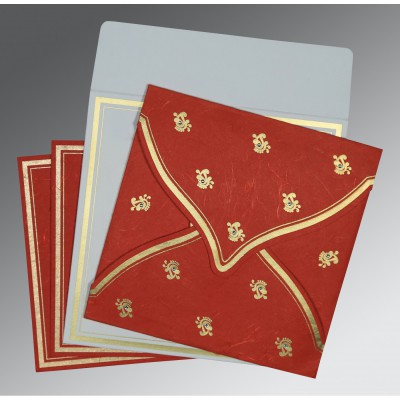 RED HANDMADE COTTON UNIQUE THEMED - SCREEN PRINTED WEDDING CARD : IN-8203C - 123WeddingCards