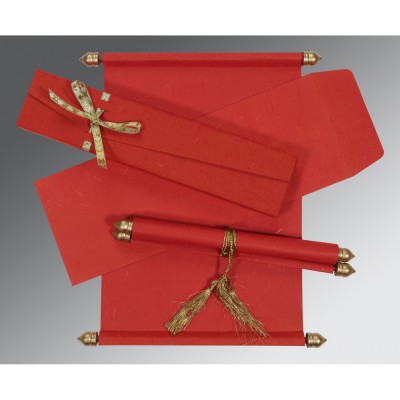 RED HANDMADE SILK WEDDING CARD : SC-5001J - 123WeddingCards