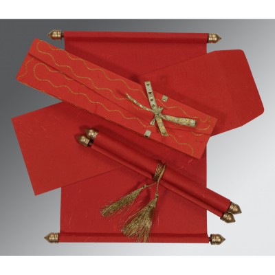 RED HANDMADE SILK WEDDING CARD : SC-5002B - 123WeddingCards