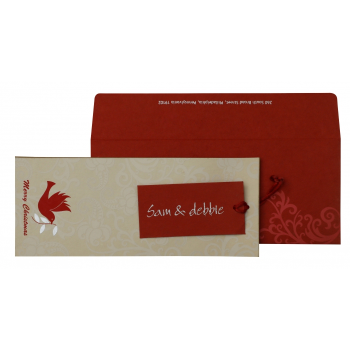RED IVORY KHAKI HANDMADE COTTON SCREEN PRINTED HOLIDAY CARDS : H-856 - 123WeddingCards