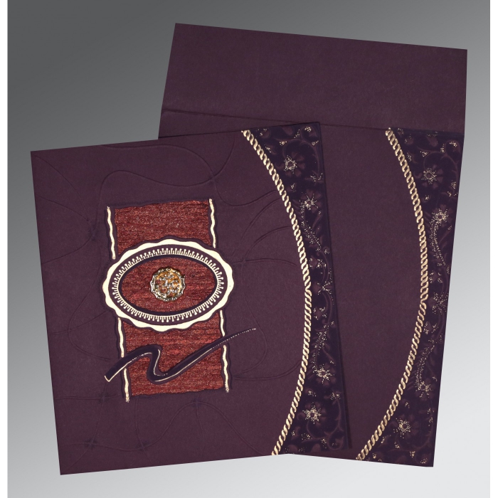 DARK GRAYISH PINK MATTE EMBOSSED WEDDING INVITATION : IN-1169 - 123WeddingCards