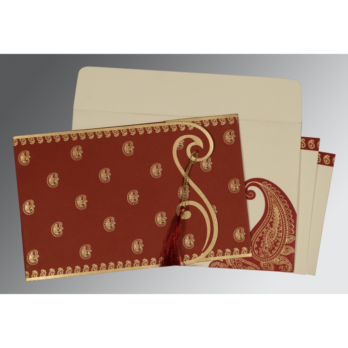 BRICK RED MATTE SCREEN PRINTED WEDDING INVITATION : RU-8252A - 123WeddingCards