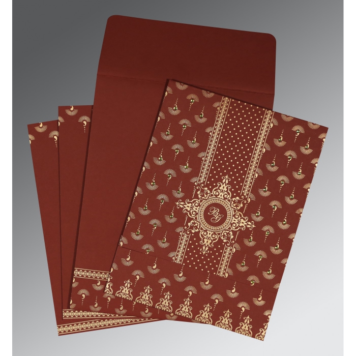 MAROON MATTE SCREEN PRINTED WEDDING INVITATION : IN-8247D - 123WeddingCards