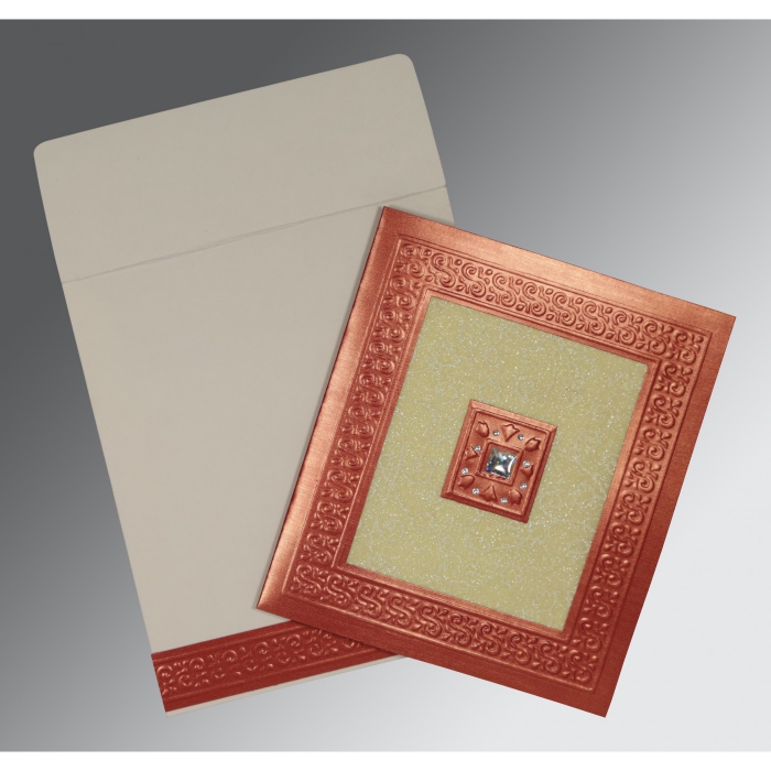 RED CREAM SHIMMERY EMBOSSED WEDDING INVITATION : IN-1411 - 123WeddingCards