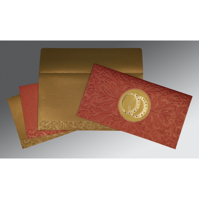 COPPER BRICK RED SHIMMERY FOIL STAMPED WEDDING CARD : C-1465 - 123WeddingCards