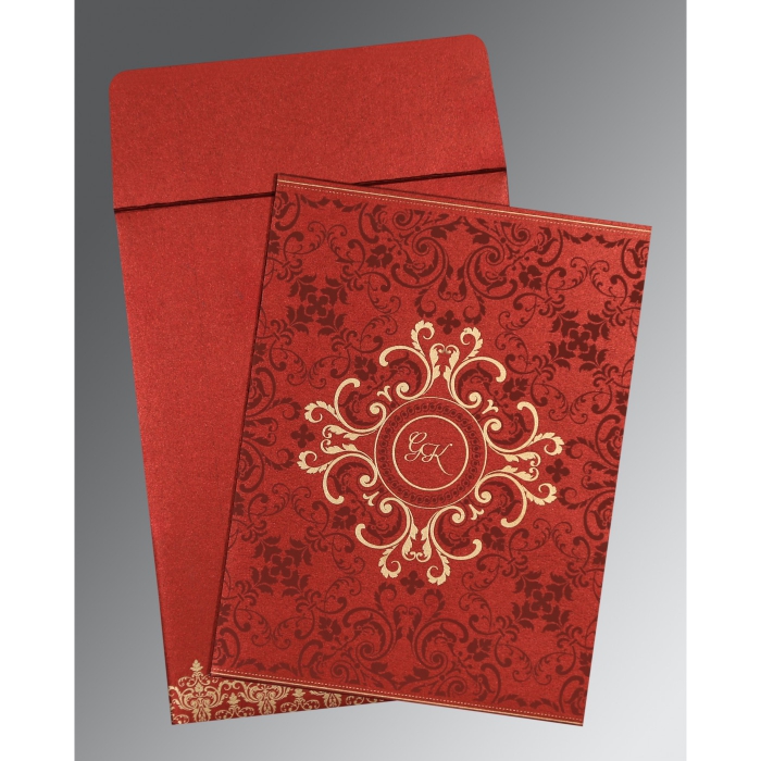 WINE RED SHIMMERY SCREEN PRINTED WEDDING CARD : IN-8244E - 123WeddingCards