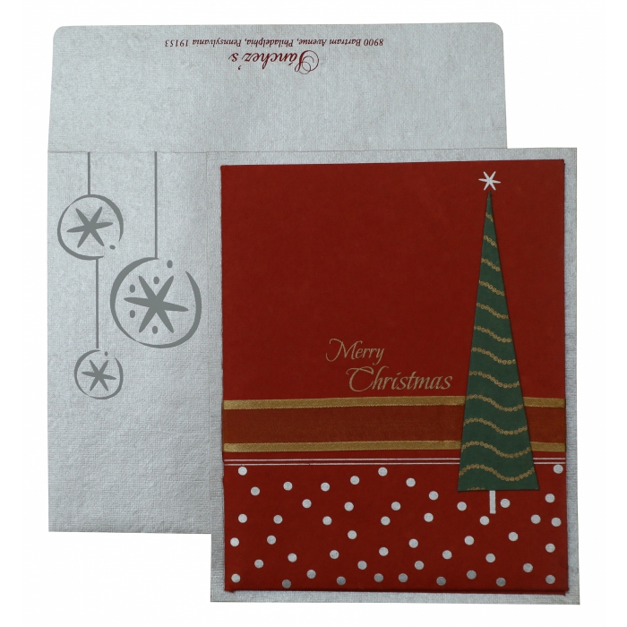 RED SILVER HANDMADE SHIMMER DAMASK THEMED - SCREEN PRINTED HOLIDAY CARDS : H-862 - 123WeddingCards
