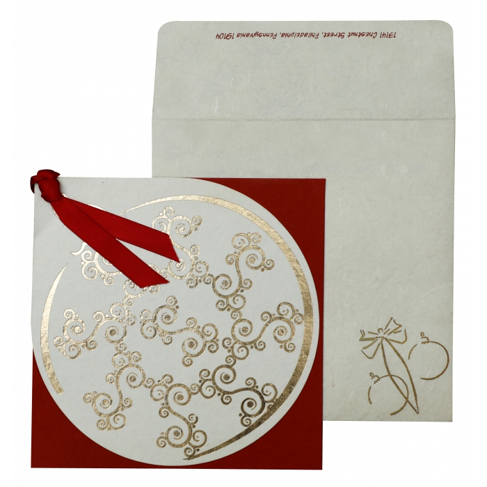 RED WHITE HANDMADE COTTON FLORAL THEMED - FOIL STAMPED HOLIDAY CARDS : H-853 - 123WeddingCards