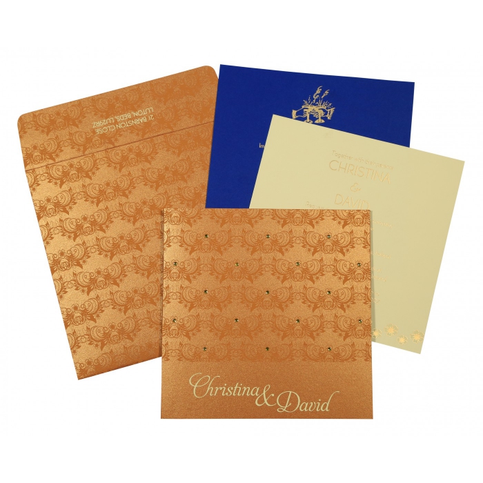 COPPER SHIMMERY BUTTERFLY THEMED - SCREEN PRINTED WEDDING CARD : IN-8258F - 123WeddingCards