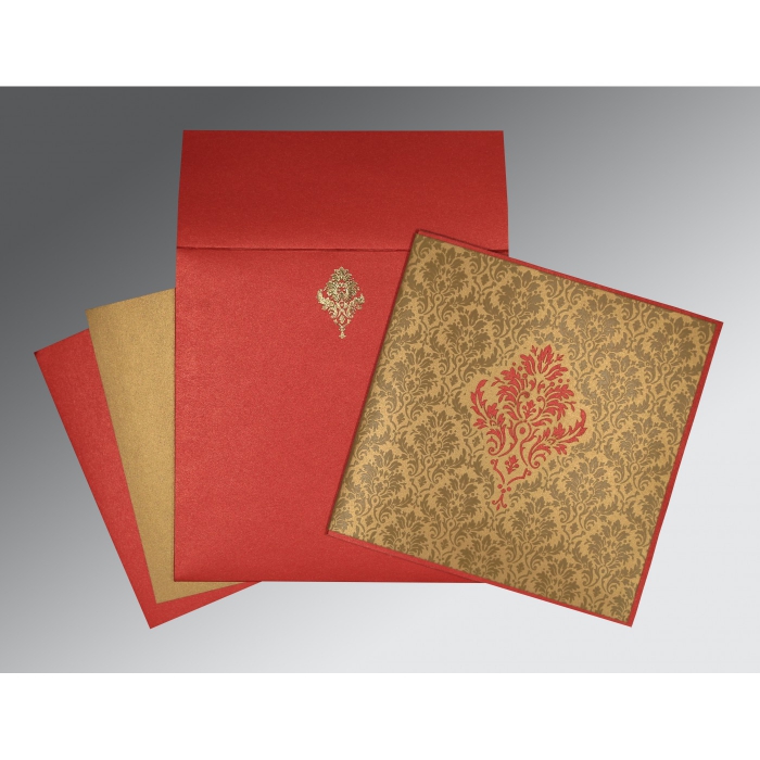 RED GOLD SHIMMERY DAMASK THEMED - LASER CUT WEDDING INVITATION : IN-1494 - 123WeddingCards