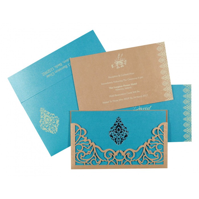 MODERATE ORANGE SHIMMERY DAMASK THEMED - LASER CUT WEDDING CARD : IN-8262C - 123WeddingCards