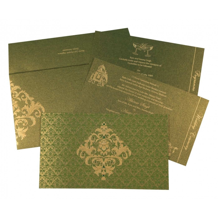  SHIMMERY DAMASK THEMED - SCREEN PRINTED WEDDING CARD : W-8257A - 123WeddingCards