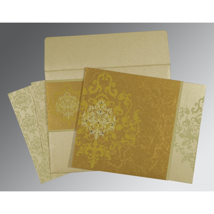 GOLD SHIMMERY DAMASK THEMED - SCREEN PRINTED WEDDING CARD : IN-8253H - 123WeddingCards