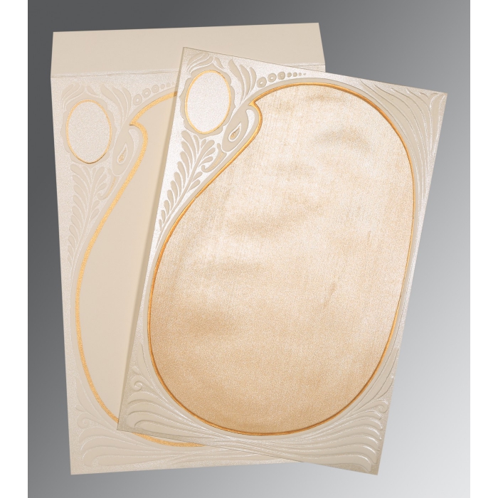 GOLD OFF-WHITE MATTE EMBOSSED PERSONAL INVITATIONS : P-0043 - 123WeddingCards