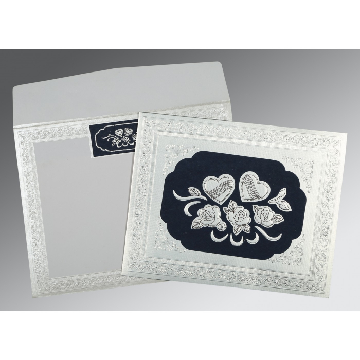 BLUE SILVER SHIMMERY FLORAL THEMED - EMBOSSED WEDDING INVITATION : IN-1325 - 123WeddingCards