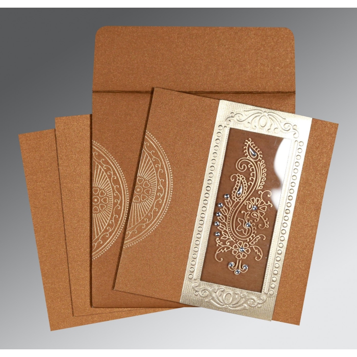 COPPER SHIMMERY FOIL STAMPED WEDDING INVITATION : IN-8230Q - 123WeddingCards