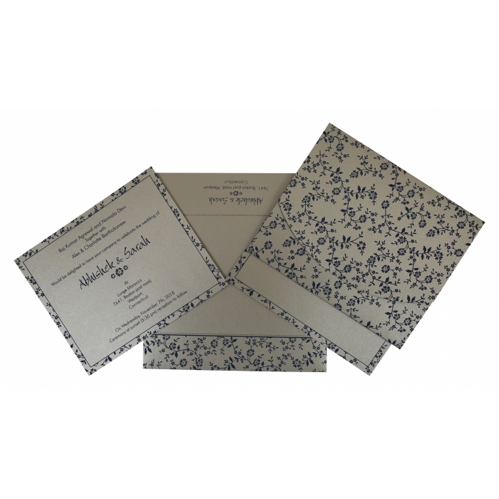 SILVER SHIMMERY SCREEN PRINTED WEDDING INVITATION : IN-804E - 123WeddingCards