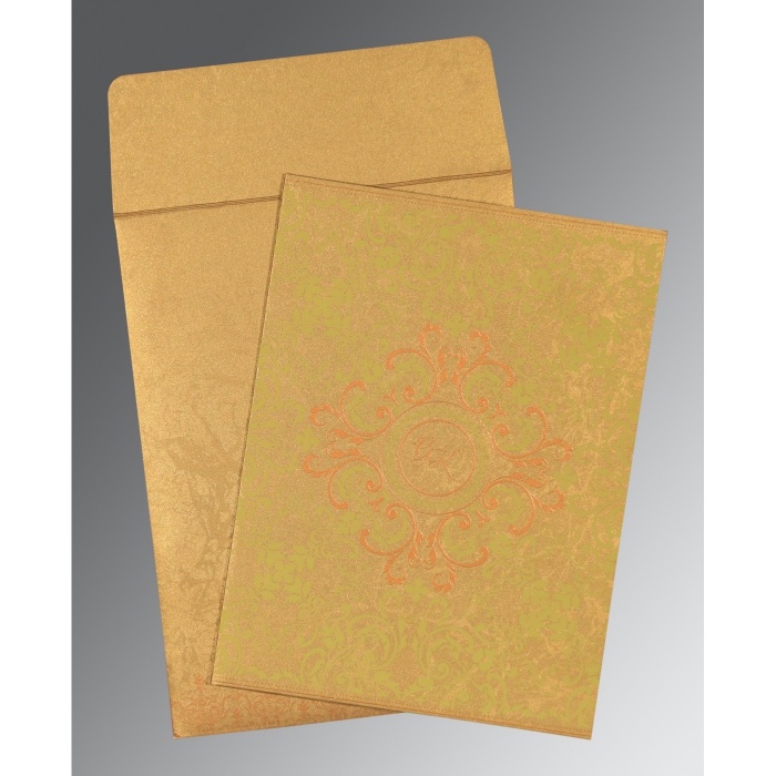 SATIN GOLD SHIMMERY SCREEN PRINTED WEDDING CARD : IN-8244G - 123WeddingCards
