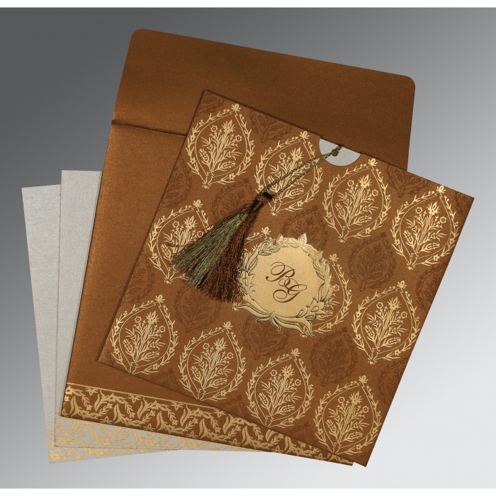 COPPER SHIMMERY UNIQUE THEMED - FOIL STAMPED WEDDING CARD : IN-8249F - 123WeddingCards