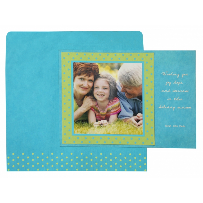 TURQUOISE PARROT GREEN HANDMADE COTTON SCREEN PRINTED HOLIDAY CARDS : H-860 - 123WeddingCards
