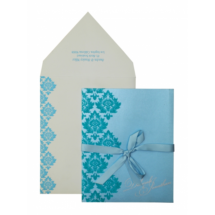 TURQUOISE SHIMMERY SCREEN PRINTED WEDDING INVITATION : S-835 - 123WeddingCards