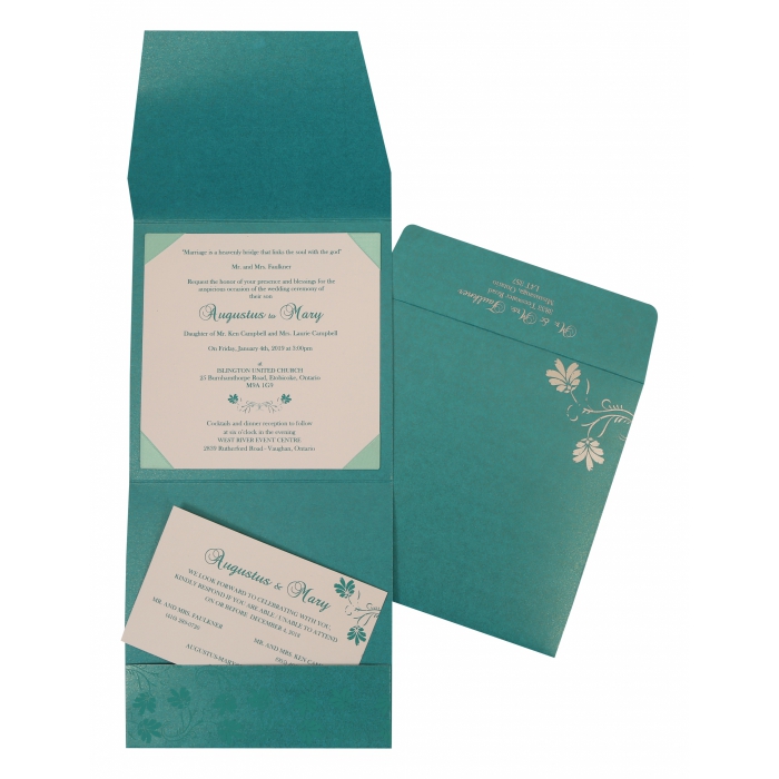 TURQUOISE SHIMMERY SCREEN PRINTED WEDDING INVITATION : IN-803A - 123WeddingCards