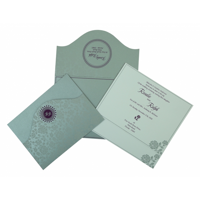 SILVER SHIMMERY FLORAL THEMED - SCREEN PRINTED WEDDING INVITATION : IN-802A - 123WeddingCards